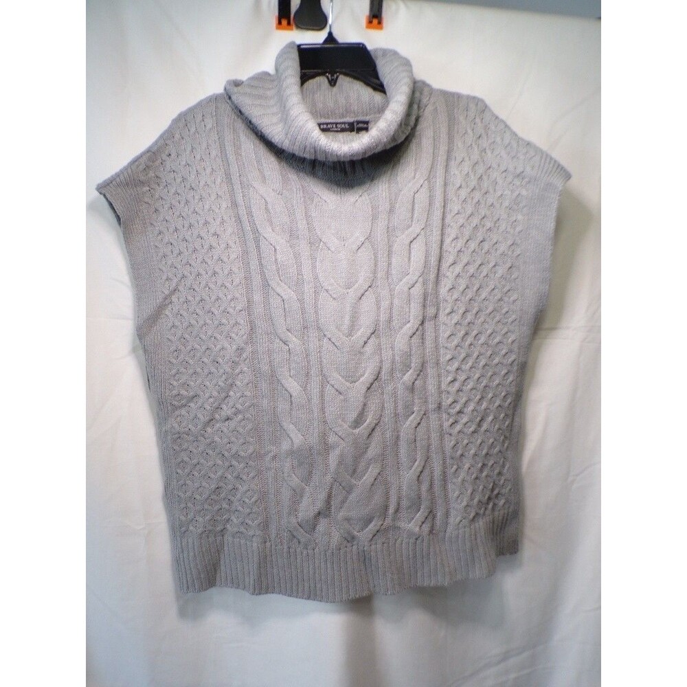 Brave Soul Women's Gray Cable Knit Cowl Neck Sweater Vest S M Sleeveless